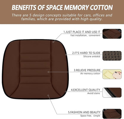 MYFAMIREA 2PCS Car Seat Cushion Pad 1.2" Thick Comfort Seat Protector for Car Driver Seat Office Chair Home Use Memory Foam Seat Cushion with Non Slip Bottom, 20'' x 18.5'', Coffee - Image 2
