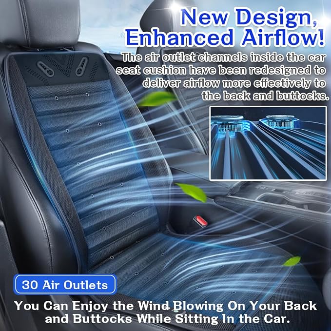 Cooling Car Seat Cover Front Seat,Ventilated Car Seat Cooling Pad with 30-Air-Outlets,Cooling Car Seat Cushion with 3-Speed Modes,Seat Coolers Universal Fit for 12V Car SUV (Black) - Image 3