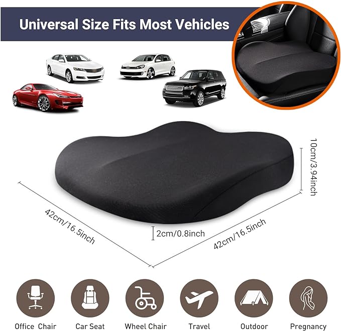 Adult Booster Car Seat Cushion, Wedge Memory Foam Pad for Driving Seat, Effectively Increase Height by 3.94 inch, Car Travel Accessories for Long Trips, (Coffee) - Image 5
