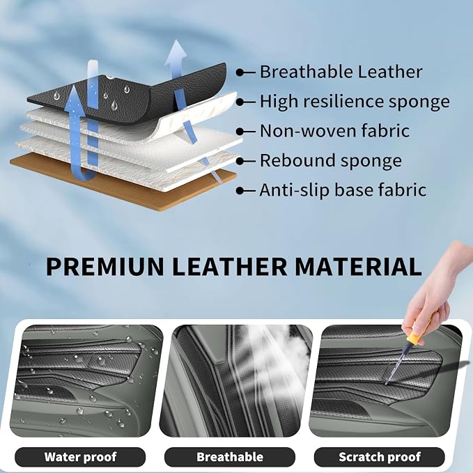 Fit Maxima Car Seat Covers Premium Leather for Nissan Maxima 2011-2025 2026. Waterproof， Breathable, Scratch-Resistant & All-Weather Seat Cushion Protector（Full Set,Gray&Black - Image 6