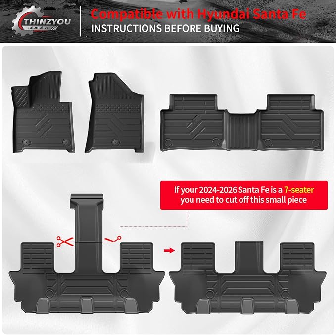 Floor Mats for 2024 2025 2026 Hyundai Santa Fe Gas & Hybrid | Trunk Mat Cargo Mat Cargo Liner TPE All Weather Back Seat Cover Protector Santa Fe Accessories - Image 3