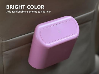 Ginsco 2 Pack Mini Car Trash Can with Lid, Small Car Garbage Can, Cute Leakproof ABS Trash Bin, Auto Accessories for Interior, Garbage Bin for Home, Office with 120pcs Trash Bags Pink - Image 2