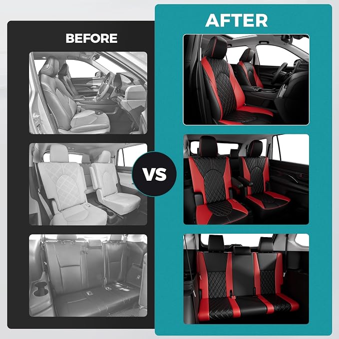 Custom Seat Covers for Toyota Grand Highlander 2024-2026 7 Seats | black red, faux leather, 2nd row captain chairs, waterproof, breathable, airbag compatible, stain resistant - Image 7