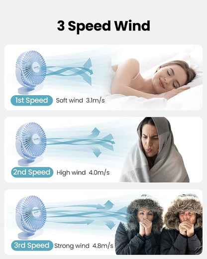 Gaiatop USB Desk Fan, 5.5 Inch Quiet 3 Speeds Small Portable Fan Blue | USB Powered, 5ft Cable, Mini Personal Desktop Table Fans, Powerful Cooling for Home, Office, Travel, Car, Indoor, Outdoor - Image 3