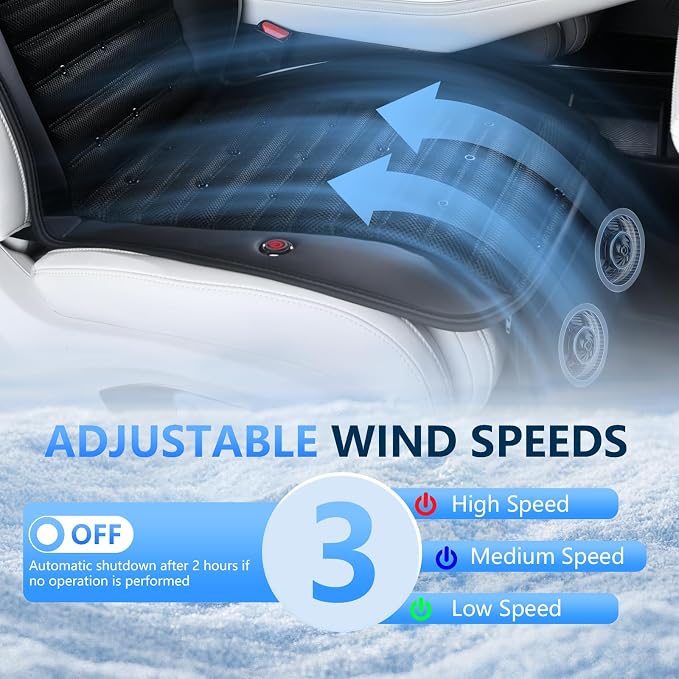 Cooling Car Seat Cover Ventilated Seat Cushion with 2 Powerful Turbo Fans 3-Speed Adjustable 12V-24V Cooling Car Seat Pad for Summer Driving Universal Fit for Car SUV Truck Van - Image 4