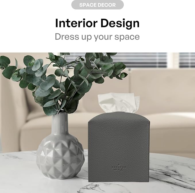 Carrotez Tissue Box Cover, [Refined] Modern PU Leather Square Tissue Box Holder - Decorative Holder/Organizer for Bathroom Vanity Countertop, Night Stands, Office Desk & Car 5"X5"X5" - Charcoal - Image 4