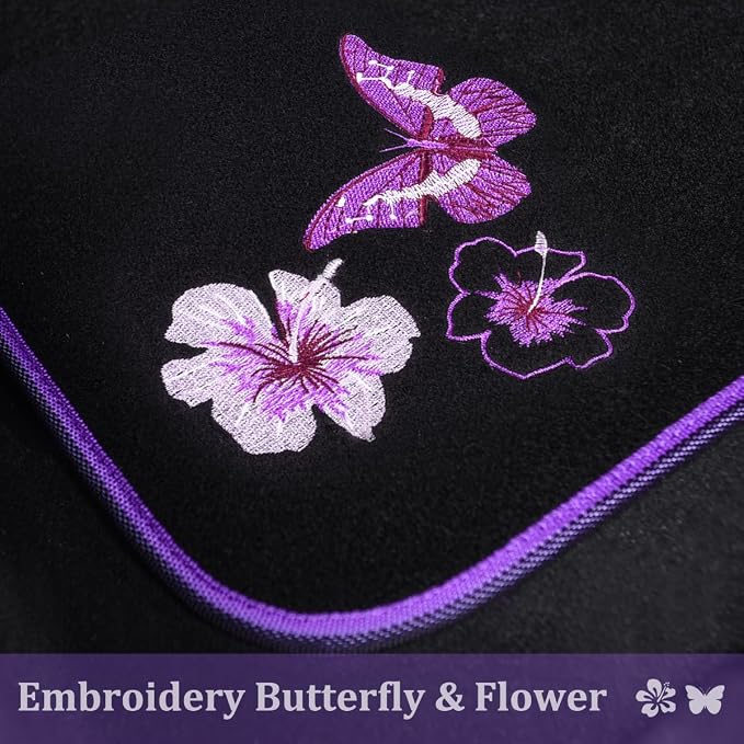 CAR PASS Embroidery Butterfly and Flower Car Floor Mats, Purple Car Floor Mats, Universal Fit 95% Automotive,SUVS,Sedan,Vans,for Women,Girly,Set of 4(Black with Purple) - Image 6