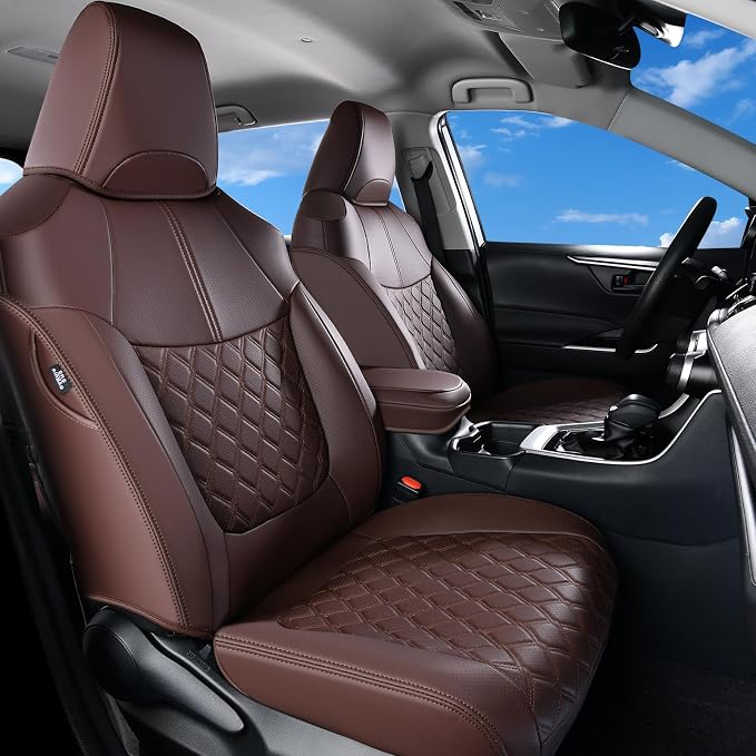 Huidasource Custom Fit RAV4 (Gas Only) Front Seat Covers, Coffee Waterproof Faux Leather Full-Coverage for 2019-2024 Toyota RAV4 LE/XLE & XLE Premium/Limited (Does Not Fit Adventure and TRD Off-Road) by Huidasource
