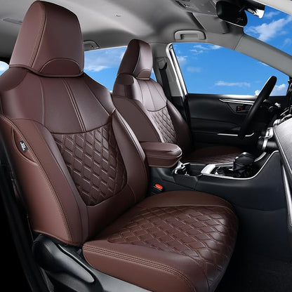Huidasource Custom Fit RAV4 (Gas Only) Front Seat Covers, Coffee Waterproof Faux Leather Full-Coverage for 2019-2024 Toyota RAV4 LE/XLE & XLE Premium/Limited (Does Not Fit Adventure and TRD Off-Road) by Huidasource