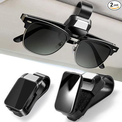 Dsycar 2 Pack Sunglasses Holder for Car, One-Handed-Operation Visor Sunglass Holder Clip, Easy Access Storage for Driving,Universal Fits (Black) by Dsycar