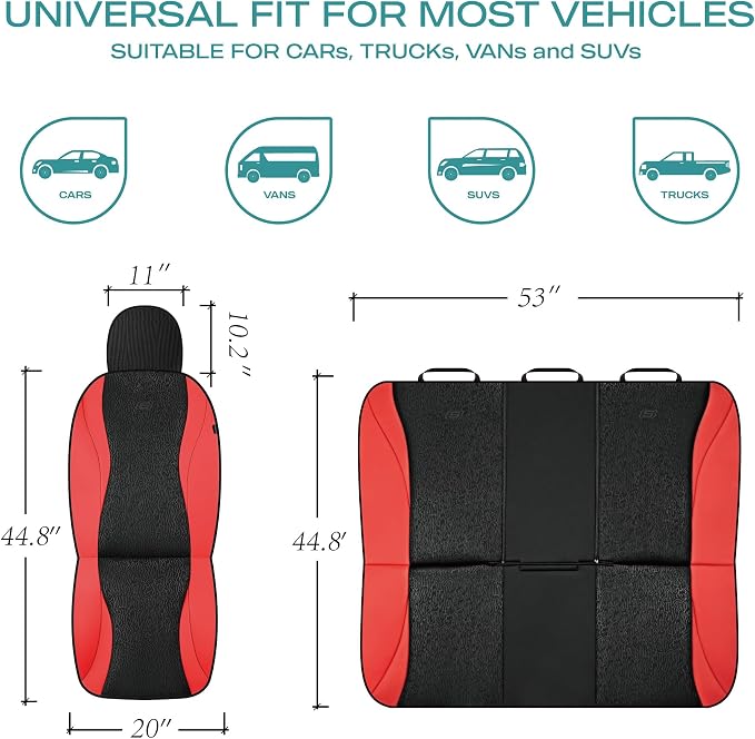Skechers Car Seat Covers,Leather Seat Covers with GOGA Mat Technology,Waterproof Car Seat Covers Full Sets,Airbag Compatible,Comfort Universal Fit for Most Cars,Vans,Trucks,SUVs,Red - Image 6