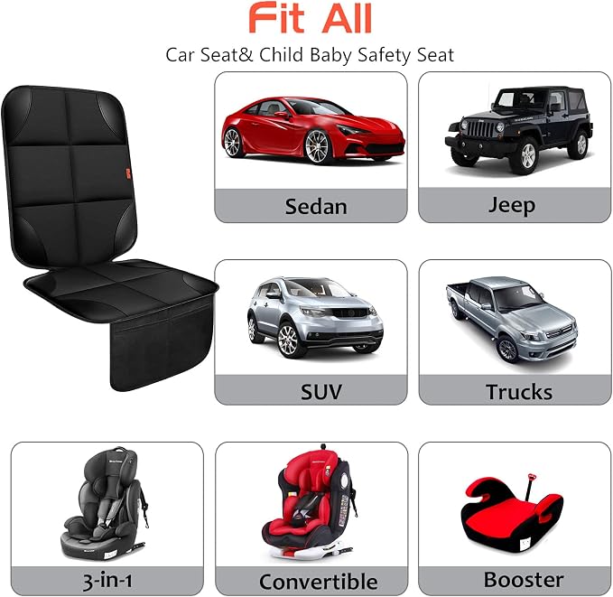 XHYANG Car Seat Protector 1 Pack Car Seat Cushion Mat Thickest Padding,Waterproof 600D Fabric Car Seat Covers for Non-Slip Backing Mesh Pockets for Baby and Pet (Black, 1 Pc) - Image 4