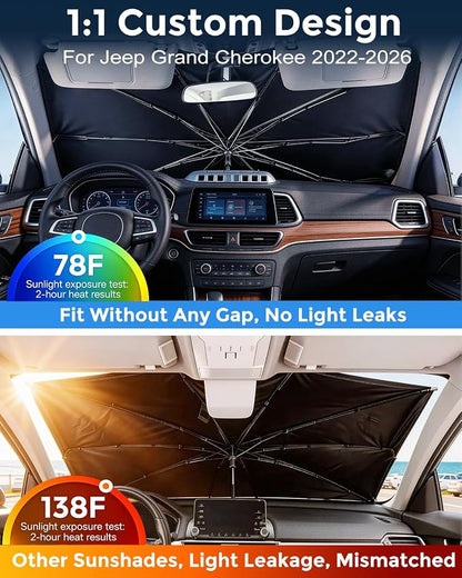Weektic Custom Windshield Sun Shade Umbrella for Jeep Grand Cherokee 2022-2026, [Double Thickened Ice Crystal Coating] Sun & Heat Protection, Keep Vehicle Cool & Protect Interior - Image 2