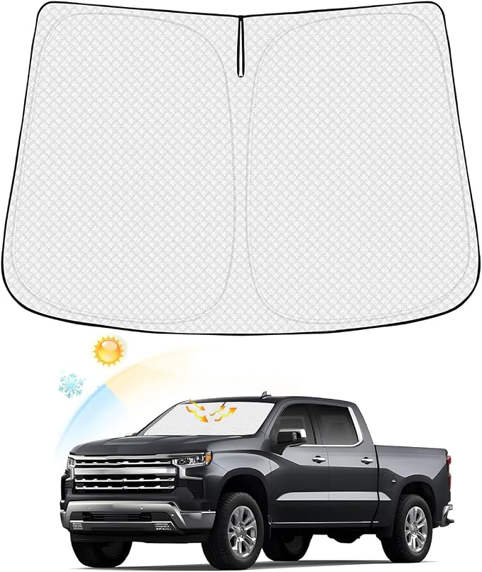 Canvcle Windshield Sun Shade for 2019-2025 2026 Chevy Silverado 1500/GMC Sierra 1500 Accessories Thicken 6-Layer Foldable Front Window Sunshade Sun Visor Cover Protector Block UV Rays by Canvcle
