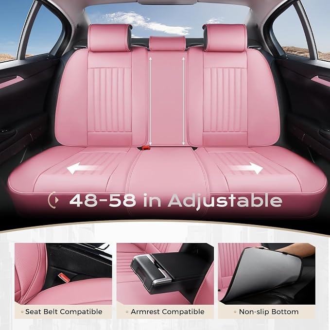 Coverado Car Seat Covers Full Set, Seat Covers for Cars, Car Seat Cover, Car Seat Protector, Leather Car Seat Cushion, Waterproof Car Seat Covers Front Seats and Back Fit for Most Cars(Pink) - Image 7