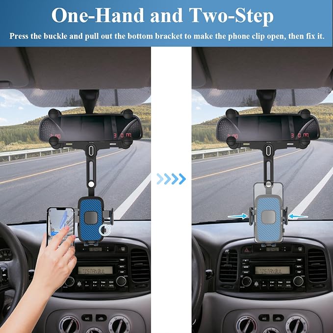Phone Mount for Car, Rear View Mirror Phone Holder, Rotatable and Retractable Car Phone Holder Mount Rearview Mirror Phone Holder for Car Compatible with iPhone Samsung Cell Phones (Blue) - Image 4