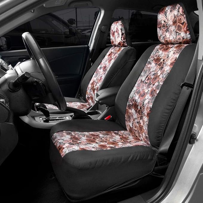 BDKdusty rose Floral Faux Leather Car Seat Covers for Front Seats, 2 Pack – Flower Pattern Front Seat Cover Set, Sideless Design for Easy Installation, Fits Most Car Truck Van and SUV - Image 2