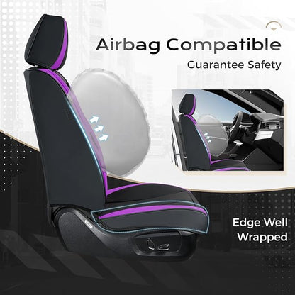 Coverado Car Seat Covers Full Set, Waterproof Nappa Leather Seat Covers for Car, Car Seat Protector with Lumbar Support, Automotive Seat Covers Universal Fit for Most Cars SUV Trucks, (Black&Purple) - Image 5