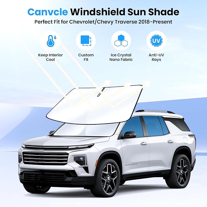 Canvcle Windshield Sun Shade for Chevrolet/Chevy Traverse 2018-2025 2026 Accessories Upgraded Double-Layer Foldable Front Window Sunshade Cover Sun Visor Protector Block UV Rays Keep Vehicle Cool - Image 2
