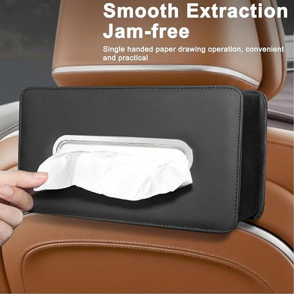Upgraded Car Tissue Holder, Premium PU Leather Backseat Tissue Case Holder for 100-150 Regular Size Tissues,Foldable Tissue Holder 9.45 × 5.24 × 3.54 in, Black - Image 3