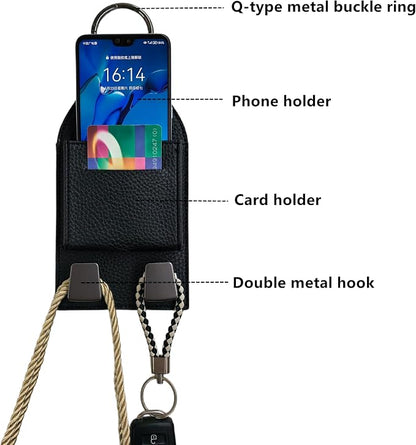 Car Seat Headrest Hooks with Phone Holder,Storage Pouch with Hook | Double Hook for Purse & Bag,Car Seat Hook with Buckle,Seat Back Organizer Hook for Cars SUVs Van Pickup Van Truck (Black) - Image 6