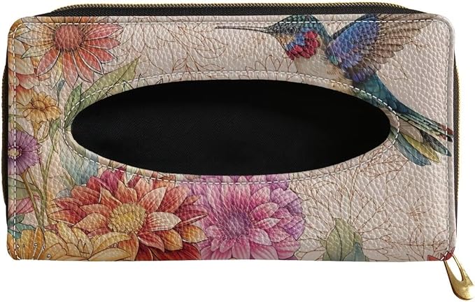 Biyejit 2 Pack Car Tissue Holder, Hummingbirds Flowers Sun Visor Napkin Holder, PU Leather Backseat Tissue case Holder for Vehicle by Biyejit