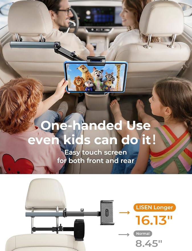 LISEN iPad Holder for Car Tablet Mount, Road Trip Essentials Kids Back Seat | Car Accessories for Women Interior Kit Organizer Back Seat, Toddler Travel Essential for Car Trip, iPad Car Mount Headrest - Image 3