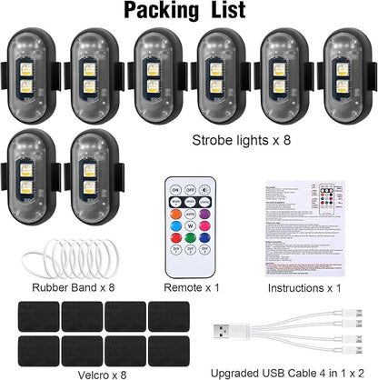 8PCS Wireless LED Strobe Lights with Remote Control, 8 Colors Rechargeable Led Lights Anti-Collision LED Emergency Warning Lights for Car Motorcycle Bike Drone Aircraft - Image 7