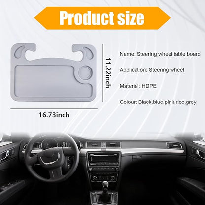 Dickno Car Steering Wheel Desk, Multipurpose Auto Steering Wheel Tray with Drink Holder, Steering Wheel Food Tray for Eating, Universal Vehicle Travel Accessories for Constant Travelers (Gray) - Image 2