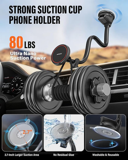 APPS2Car Cell Phone Car Mount for MagSafe, 14'' Windshield Phone Mount | Magnetic Car Phone Mount, Long Gooseneck Arm, Strong Suction & Magnetic Hold, Fits iPhone 17 Pro Max Plus 16 15 14 13 12 Mini - Image 4