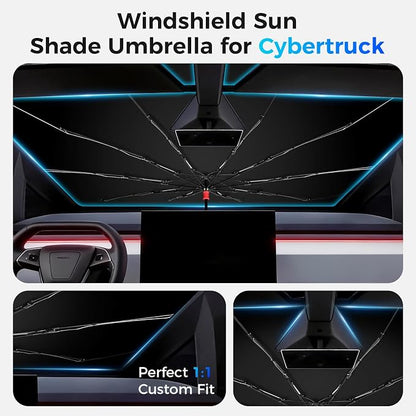 Windshield Sun Shade Umbrella for Cybertruck, Custom Fit Sunshade for Cybertruck Front Windshield, UV Block & Heat Reduction, Reinforced Frame with Dashboard Protection Pad, Foldable Car Sunshade - Image 2