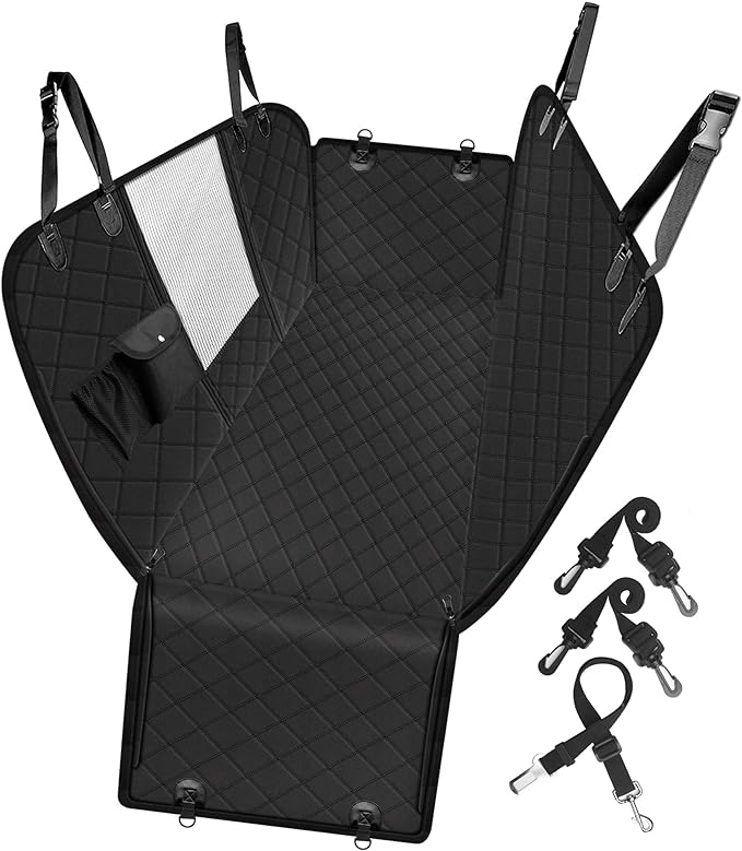 Dog Car Seat Cover with Storage Pockets Mesh Visual Window, Waterproof Nonslip , Heavy Duty Scratchproof Pet Dog Back Seat Cover Hammock for Cars Trucks and SUVs by GuangzhouTailinTechnologyCo