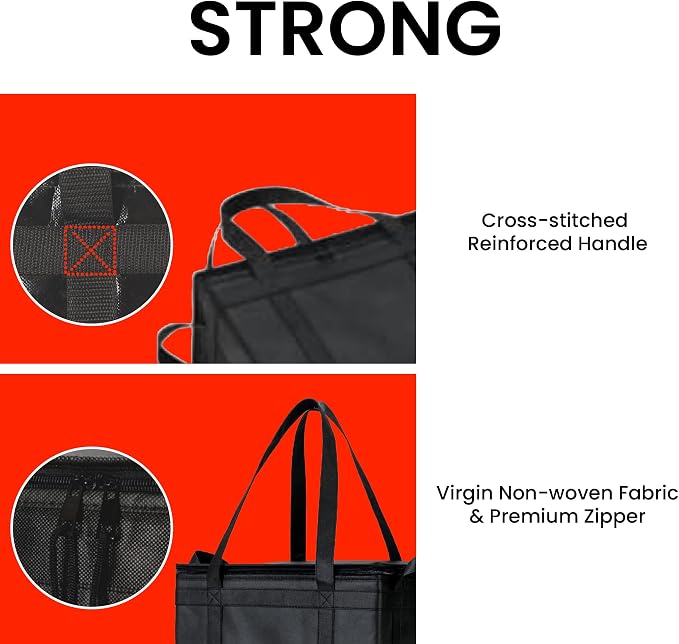 NZ home Insulated Food Bag, Portable Cooler Tote (Large, Black, 2 Pack) | Thermal bag, For cold and hot food, Soft sided cooler, Heavy duty 6-layered tote, Grocery shopping, Beach or travel bag - Image 5