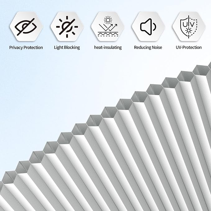 Myshade Arch Window Shades Half Circle Blackout Cellular Shades Cordless No Drill Blinds for Windows Half Moon Honeycomb Fabric No Tools Room Darkening Shades Easy Install (2PCS White 48" W X 24" H) - Image 6