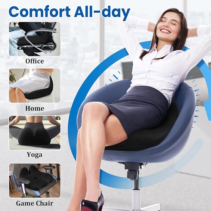 CushZone Ergonomic Seat Cushion, Sciatica Support for Office Chair, Black | Large Size for Sciatica & Hip & Tailbone Pain Relief, Memory Foam Office Chair Cushion for Car, Long Trip, Desk Chair, Lab - Image 5