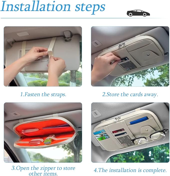 Car Sun Visor Organizer, Sunglass Holder and Storage Pocket, Card Cash Pouch with Multi-Pocket Net Zipper, Case Bag for License Pen Key, Auto Interior Accessories for Truck, SUV, Van (Purple) - Image 3