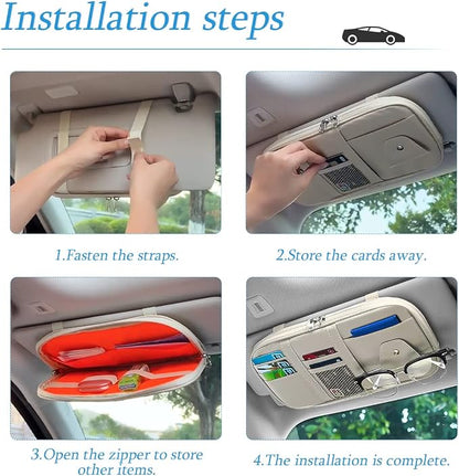 Car Sun Visor Organizer, Sunglass Holder and Storage Pocket, Card Cash Pouch with Multi-Pocket Net Zipper, Case Bag for License Pen Key, Auto Interior Accessories for Truck, SUV, Van (Purple) - Image 3