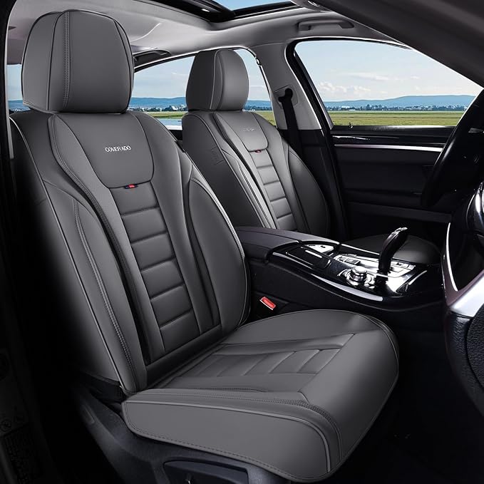 Coverado Car Seat Covers, Front Covers for Cars, Car Seat Cover Front Seats, Automotive Seat Cover, Waterproof, Leather Car Seat Cushion, Universal Interior Covers Seat Protectors for Most Cars by COVERADOAUTO