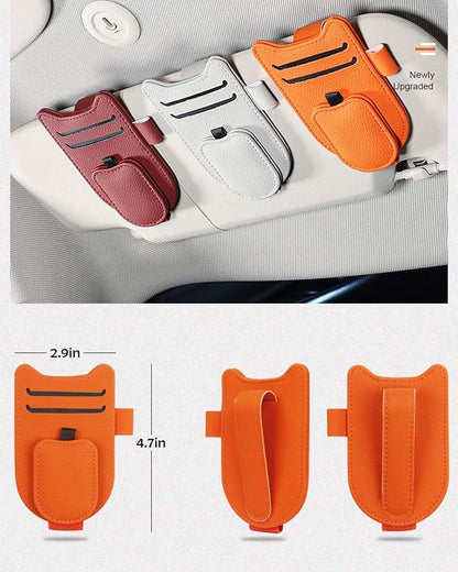 Sunglasses Clip for Car Visor, Magnetic Leather Eyeglass Holder | Sunglasses Holder With Ticket Card Clip for Car Visor Accessories (Orange) - Image 7