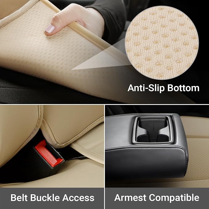 Coverland Custom SUV Car Seat Covers for 2015-2019 Subaru Outback | Premium Waterproof Faux Leather Non-Slip Memory Foam Airbag Compatible Custom Fit Interior Protector [Rear Seat-Beige] - Image 3