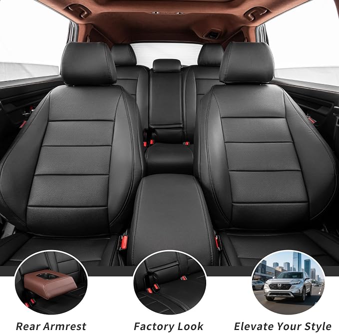 coverdream Custom Seat Covers for 2017-2022 Honda CR-V,Premium Faux Leather Car Seat Cover Set,Full Set Waterproof SUV Seat Protector,Armrest Covers Included (Black) - Image 6