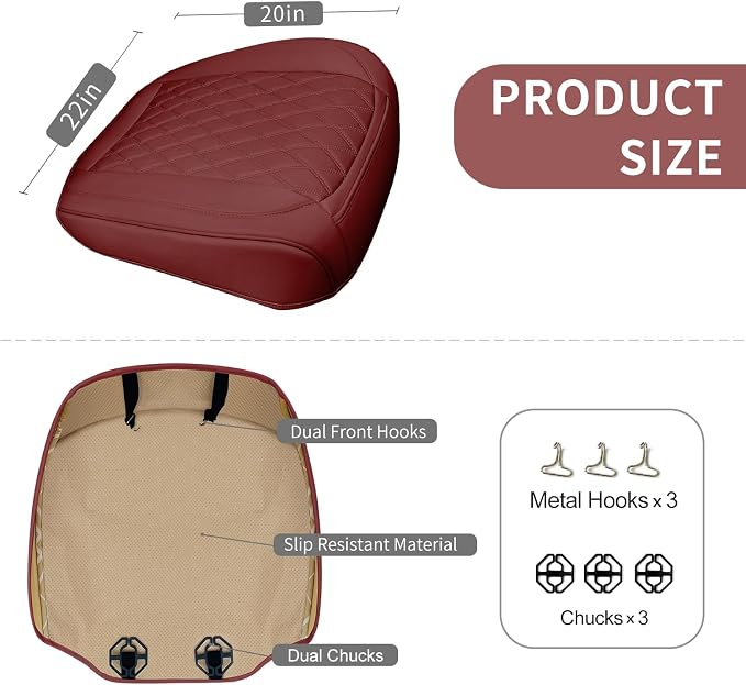 BEITK 1 Pack Leather Front Car Seat Bottom Cover Red | PU leather,Waterproof, Full Wrap, Non-slip, Universal Fit for Sedan Truck SUV, Easy to Install - Image 2