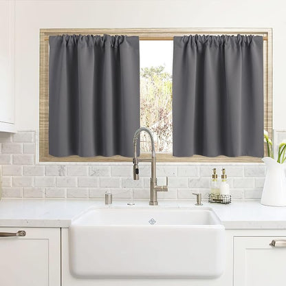 RYB HOME Cafe Blackout Curtains 24 inch Length for RV Camper Kitchen Window | Temperature Regulating, Light UV Blocking, Privacy Protection, Short Small Half Window Tiers, W42 x L24, Grey, 2 Panels by RYBHOME
