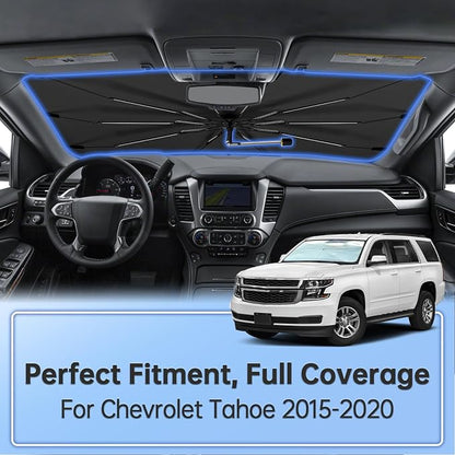 Windshield Sun Shade Umbrella for Chevrolet Tahoe 2015-2020 Front Window | Foldable Car Sunshade, 360 Rotation Automotive Interior UV Protection for Outdoor Parking - Image 2