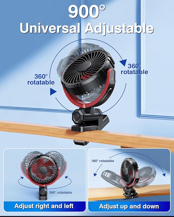 Car Clip on Fan for Sun Visor Handle, 2000Mah Rechargeable Battery Powered Usb Fans That Blow Cold Air, Portable Car Cooling Fan for Cars without Ac, for Vehicle, Van, Suv, Rv, Truck, Red - Image 4
