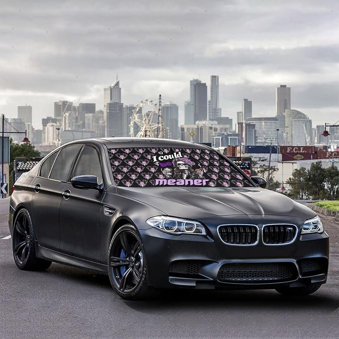 Socira I Could Be Meaner Funny Skull Car Windshield Sunshade Umbrella | Foldable Umbrella Sun Shade Windshield Cover Sunshade Car Accessories Blocks Uv Rays Keeps Cool (57" X 30") - Image 4