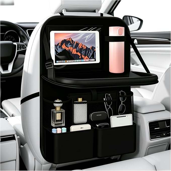 2026 New Backseat Car Organizer,Multifunctional Back Seat Car Organizer with Foldable Table Trays,Hanging Cars Seats Backs Organizers as Kick Mats Back Seat Protector by Unknown