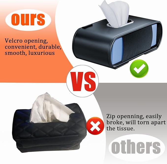 Car Tissue Holder (2Pack), Car Kleenex Holder Fits 100-160 Count | Premium PU Leather,Keep Tidy,Universal,Large tissue box,Backseat Car Napkin Holder,Tissues Dispenser for Car,Black - Image 5