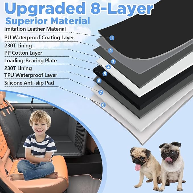 MYJAQI Back Seat Extender for Dogs, Hard Bottom Dog Car Seat Cover | 100% Waterproof PU Leather, Holds 400lbs, Scratch Proof and Anti Slip Dog Hammock for Car, Mesh Window & Dog seatbelt - Image 6