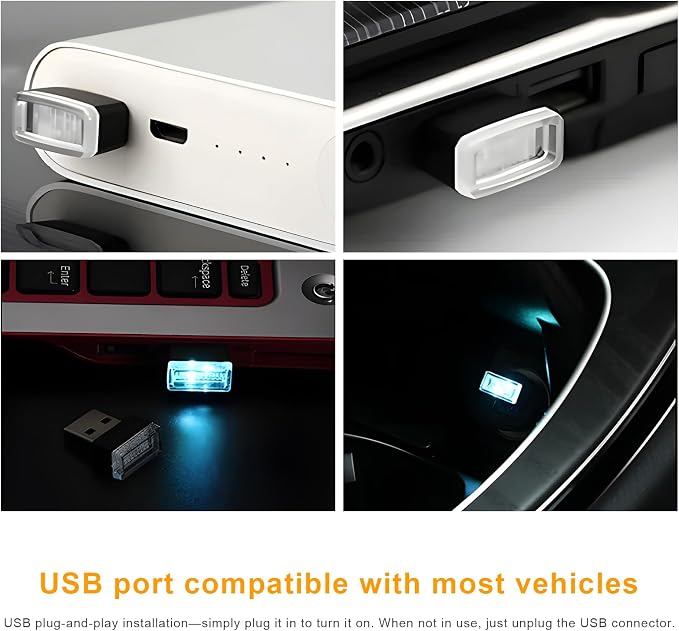 Sun Walker 4 PCS USB LED Car Interior Atmosphere Lamp, Plug-in USB Interface Trunk Ambient Light LED Decoration, Mini Portable Interior Night Lighting Kit for Most Vehicles (Blue) - Image 5